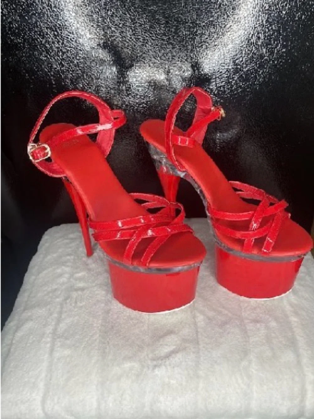 Red Platform Strappy High-Heel Sandals